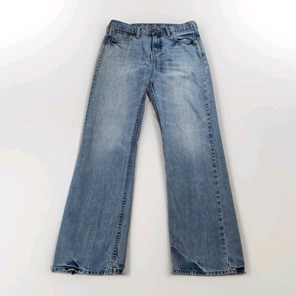 American Eagle Bootcut Jeans Light Wash Denim 100% Cotton 32x34 Distressed Hem
